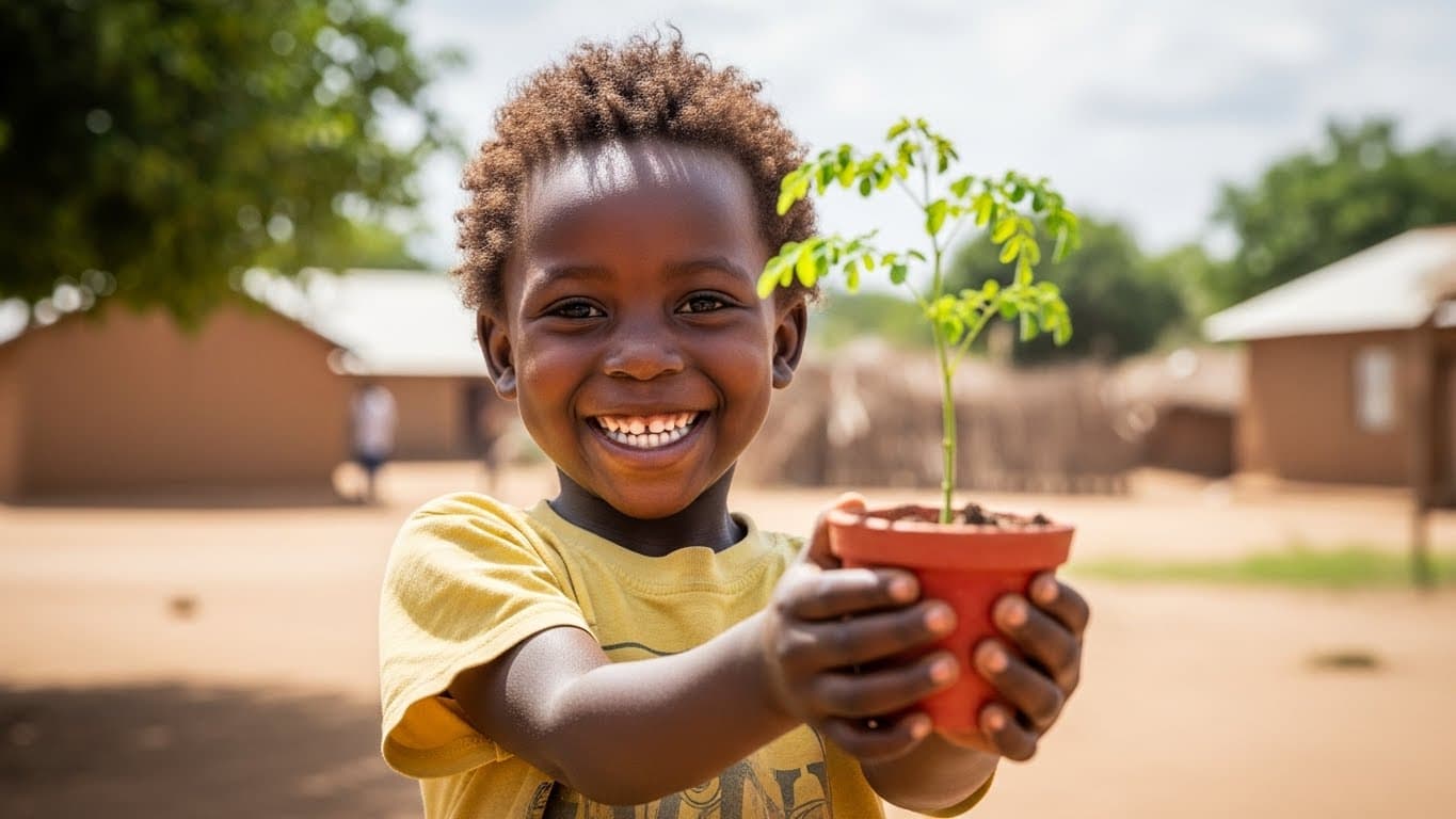 Child with plant